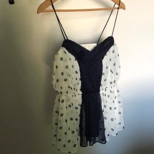 French girl dots- navy on white vintage cami